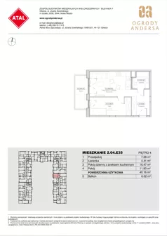 2 pokoje, mieszkanie 40,16 m², piętro 4, oferta nr 2.04.E35, Ogrody Andersa IV, Gliwice, Wojska Polskiego, ul. J. Sowińskiego
