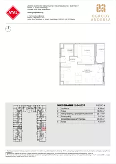2 pokoje, mieszkanie 48,06 m², piętro 4, oferta nr 2.04.E37, Ogrody Andersa IV, Gliwice, Wojska Polskiego, ul. J. Sowińskiego