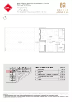 2 pokoje, mieszkanie 46,68 m², parter, oferta nr 3.00.A02, Ogrody Andersa IV, Gliwice, Wojska Polskiego, ul. J. Sowińskiego