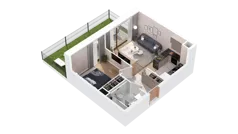 2 pokoje, mieszkanie 37,62 m², piętro 1, oferta nr 2.01.B14, Ogrody Andersa IV, Gliwice, Wojska Polskiego, ul. J. Sowińskiego