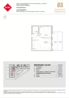 2 pokoje, mieszkanie 39,82 m², parter, oferta nr 3.00.A07, Ogrody Andersa IV, Gliwice, Wojska Polskiego, ul. J. Sowińskiego