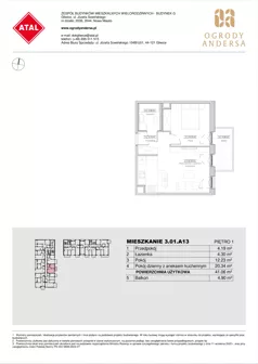 2 pokoje, mieszkanie 41,06 m², piętro 1, oferta nr 3.01.A13, Ogrody Andersa IV, Gliwice, Wojska Polskiego, ul. J. Sowińskiego