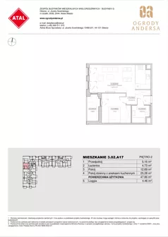 2 pokoje, mieszkanie 47,86 m², piętro 2, oferta nr 3.02.A17, Ogrody Andersa IV, Gliwice, Wojska Polskiego, ul. J. Sowińskiego
