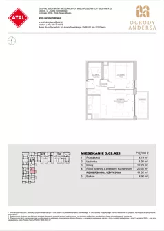 2 pokoje, mieszkanie 41,06 m², piętro 2, oferta nr 3.02.A21, Ogrody Andersa IV, Gliwice, Wojska Polskiego, ul. J. Sowińskiego