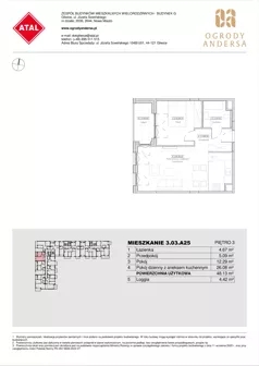 2 pokoje, mieszkanie 48,13 m², piętro 3, oferta nr 3.03.A25, Ogrody Andersa IV, Gliwice, Wojska Polskiego, ul. J. Sowińskiego