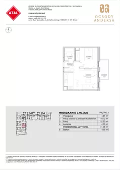 2 pokoje, mieszkanie 41,06 m², piętro 3, oferta nr 3.03.A29, Ogrody Andersa IV, Gliwice, Wojska Polskiego, ul. J. Sowińskiego