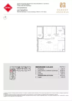 2 pokoje, mieszkanie 48,13 m², piętro 4, oferta nr 3.04.A33, Ogrody Andersa IV, Gliwice, Wojska Polskiego, ul. J. Sowińskiego