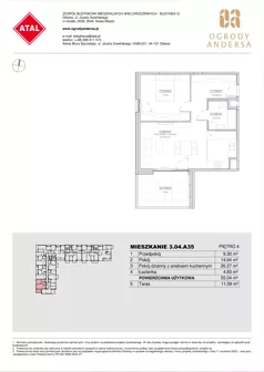 2 pokoje, mieszkanie 55,04 m², piętro 4, oferta nr 3.04.A35, Ogrody Andersa IV, Gliwice, Wojska Polskiego, ul. J. Sowińskiego