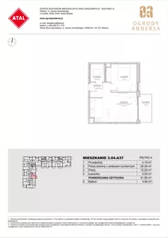 2 pokoje, mieszkanie 41,06 m², piętro 4, oferta nr 3.04.A37, Ogrody Andersa IV, Gliwice, Wojska Polskiego, ul. J. Sowińskiego