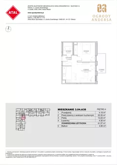 2 pokoje, mieszkanie 41,07 m², piętro 4, oferta nr 3.04.A38, Ogrody Andersa IV, Gliwice, Wojska Polskiego, ul. J. Sowińskiego