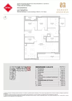 2 pokoje, mieszkanie 99,54 m², piętro 4, oferta nr 3.04.C19, Ogrody Andersa IV, Gliwice, Wojska Polskiego, ul. J. Sowińskiego