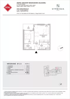 2 pokoje, mieszkanie 47,59 m², piętro 3, oferta nr B1.3.3, ATAL Symbioza, Gdynia, Cisowa, ul. Kcyńska