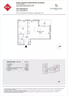 2 pokoje, mieszkanie 51,33 m², piętro 3, oferta nr B1.3.4, ATAL Symbioza, Gdynia, Cisowa, ul. Kcyńska
