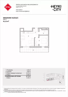 2 pokoje, apartament 41,10 m², piętro 6, oferta nr H2-D-6-3, Heyki City ATAL, Szczecin, Prawobrzeże, Międzyodrze, ul. Leona Heyki