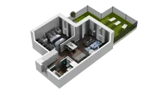2 pokoje, mieszkanie 43,01 m², parter, oferta nr B1.0.02, Zakole Wisły II, Kraków, Podgórze, ul. Na Zakolu Wisły