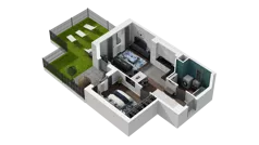 2 pokoje, mieszkanie 43,01 m², parter, oferta nr B1.0.02, Zakole Wisły II, Kraków, Podgórze, ul. Na Zakolu Wisły