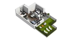 2 pokoje, mieszkanie 43,01 m², parter, oferta nr B1.0.02, Zakole Wisły II, Kraków, Podgórze, ul. Na Zakolu Wisły