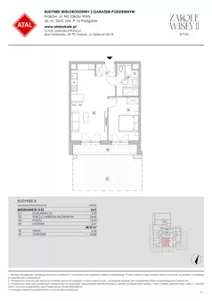 2 pokoje, mieszkanie 48,92 m², parter, oferta nr B1.0.03, Zakole Wisły II, Kraków, Podgórze, ul. Na Zakolu Wisły