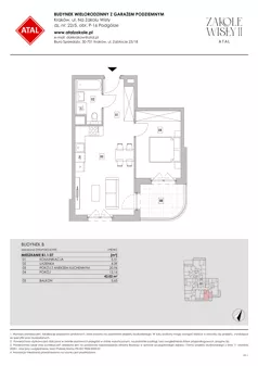 2 pokoje, mieszkanie 43,02 m², piętro 1, oferta nr B1.1.07, Zakole Wisły II, Kraków, Podgórze, ul. Na Zakolu Wisły