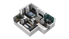 2 pokoje, mieszkanie 43,02 m², piętro 1, oferta nr B1.1.07, Zakole Wisły II, Kraków, Podgórze, ul. Na Zakolu Wisły