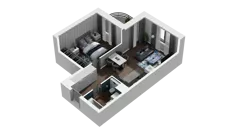 2 pokoje, mieszkanie 43,02 m², piętro 2, oferta nr B1.2.14, Zakole Wisły II, Kraków, Podgórze, ul. Na Zakolu Wisły