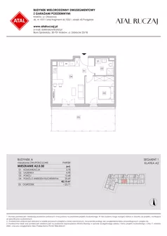 2 pokoje, mieszkanie 41,71 m², piętro 2, oferta nr A4.2.14, ATAL Ruczaj, Kraków, Łagiewniki-Borek Fałęcki, Borek Fałęcki, ul. Obozowa