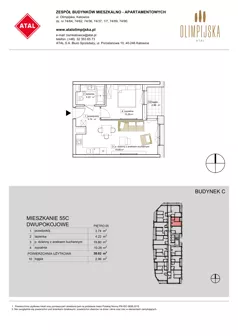 2 pokoje, mieszkanie 38,02 m², piętro 5, oferta nr C-05-55C, ATAL Olimpijska, Katowice, Śródmieście, Bogucice, ul. Olimpijska / al. Korfantego