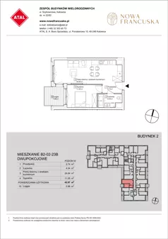 2 pokoje, mieszkanie 42,97 m², piętro 2, oferta nr B2-02-23B, Nowa Francuska I, Katowice, Osiedle Paderewskiego-Muchowiec, Muchowiec, ul. Szybowcowa