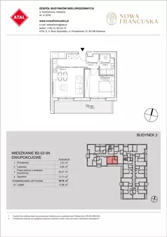 2 pokoje, mieszkanie 39,78 m², piętro 2, oferta nr B2-02-9A, Nowa Francuska I, Katowice, Osiedle Paderewskiego-Muchowiec, Muchowiec, ul. Szybowcowa