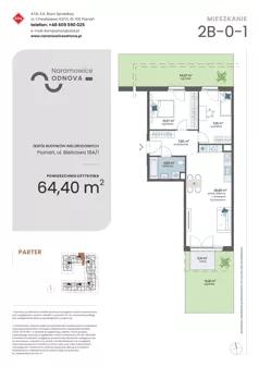 3 pokoje, mieszkanie 64,40 m², parter, oferta nr 2B-0-1, Naramowice Odnova, Poznań, Naramowice, ul. Bielicowa