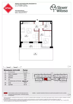 3 pokoje, mieszkanie 52,62 m², parter, oferta nr A01.0.09, Skwer Witosa, Piastów, ul. Bodycha/Witosa