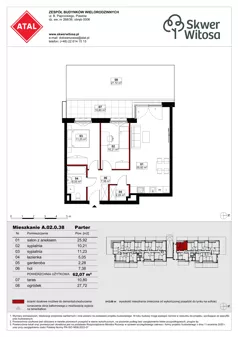 3 pokoje, mieszkanie 62,06 m², parter, oferta nr A02.0.38, Skwer Witosa, Piastów, ul. Bodycha/Witosa