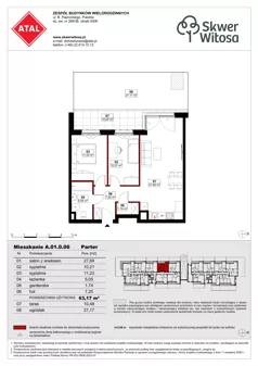 3 pokoje, mieszkanie 63,17 m², parter, oferta nr A01.0.06, Skwer Witosa, Piastów, ul. Bodycha/Witosa