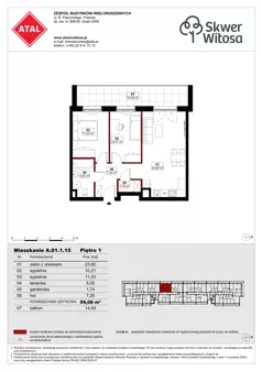 3 pokoje, mieszkanie 59,08 m², piętro 1, oferta nr A01.1.15, Skwer Witosa, Piastów, ul. Bodycha/Witosa