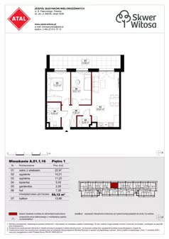 3 pokoje, mieszkanie 59,12 m², piętro 1, oferta nr A01.1.16, Skwer Witosa, Piastów, ul. Bodycha/Witosa