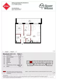 3 pokoje, mieszkanie 59,81 m², piętro 1, oferta nr A01.1.13, Skwer Witosa, Piastów, ul. Bodycha/Witosa