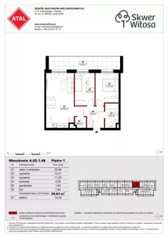 3 pokoje, mieszkanie 59,83 m², piętro 1, oferta nr A02.1.48, Skwer Witosa, Piastów, ul. Bodycha/Witosa
