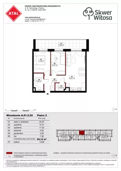 3 pokoje, mieszkanie 59,12 m², piętro 2, oferta nr A01.2.25, Skwer Witosa, Piastów, ul. Bodycha/Witosa