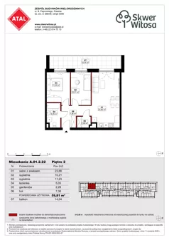 3 pokoje, mieszkanie 59,81 m², piętro 2, oferta nr A01.2.22, Skwer Witosa, Piastów, ul. Bodycha/Witosa