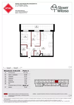 3 pokoje, mieszkanie 59,81 m², piętro 2, oferta nr A02.2.56, Skwer Witosa, Piastów, ul. Bodycha/Witosa
