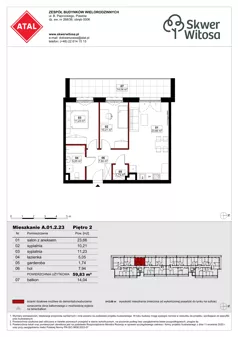 3 pokoje, mieszkanie 59,83 m², piętro 2, oferta nr A01.2.23, Skwer Witosa, Piastów, ul. Bodycha/Witosa