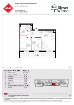 3 pokoje, mieszkanie 61,70 m², piętro 2, oferta nr A02.2.54, Skwer Witosa, Piastów, ul. Bodycha/Witosa