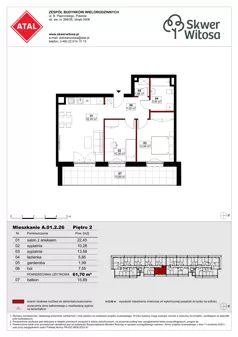 3 pokoje, mieszkanie 61,70 m², piętro 2, oferta nr A01.2.26, Skwer Witosa, Piastów, ul. Bodycha/Witosa