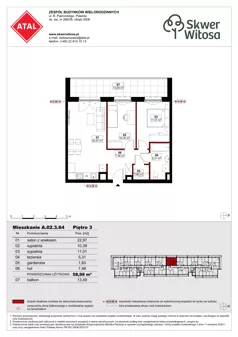 3 pokoje, mieszkanie 58,99 m², piętro 3, oferta nr A02.3.64, Skwer Witosa, Piastów, ul. Bodycha/Witosa