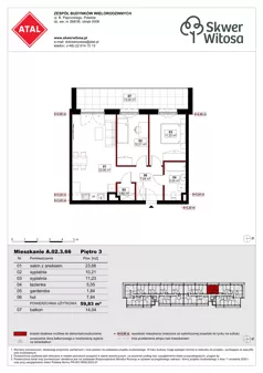 3 pokoje, mieszkanie 59,83 m², piętro 3, oferta nr A02.3.66, Skwer Witosa, Piastów, ul. Bodycha/Witosa
