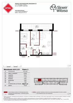 3 pokoje, mieszkanie 59,81 m², piętro 3, oferta nr A01.3.31, Skwer Witosa, Piastów, ul. Bodycha/Witosa