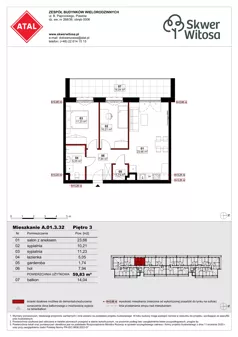3 pokoje, mieszkanie 59,83 m², piętro 3, oferta nr A01.3.32, Skwer Witosa, Piastów, ul. Bodycha/Witosa