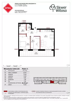 3 pokoje, mieszkanie 61,70 m², piętro 3, oferta nr A02.3.63, Skwer Witosa, Piastów, ul. Bodycha/Witosa