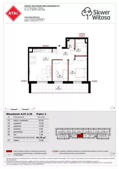 3 pokoje, mieszkanie 61,70 m², piętro 3, oferta nr A01.3.35, Skwer Witosa, Piastów, ul. Bodycha/Witosa