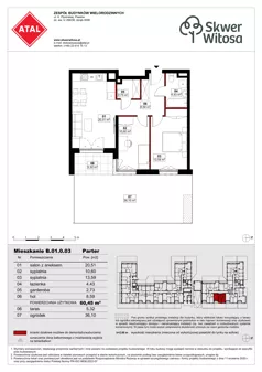 3 pokoje, mieszkanie 62,61 m², piętro 3, oferta nr C02.3.49, Skwer Witosa, Piastów, ul. Bodycha/Witosa